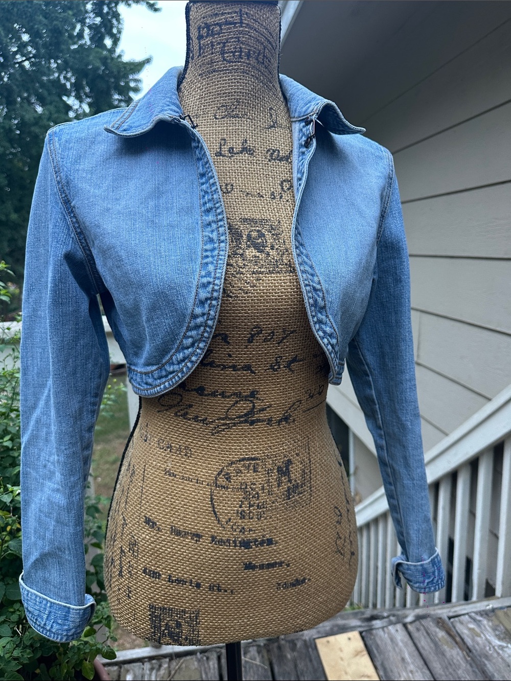 Light Wash Cropped Denim Jacket - Blue